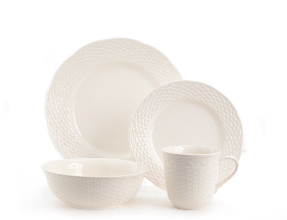 Picture of HomeRoots 483498 Weave STO Are Service for Four Dinner Plate Set, White - 4 Piece