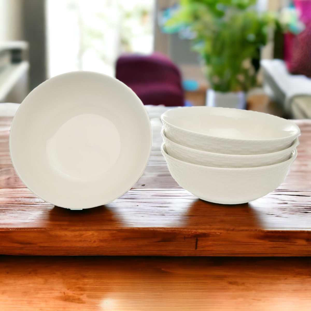 Picture of HomeRoots 483500 Round Weave STO Are Service for Four Bowl Set, White - 4 Piece