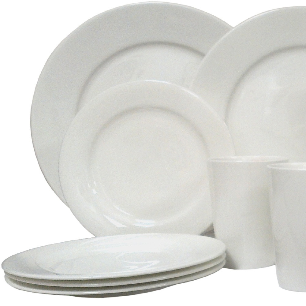 Picture of HomeRoots 483518 Round Bone China Service for Four Dinnerware Set, White - 16 Piece