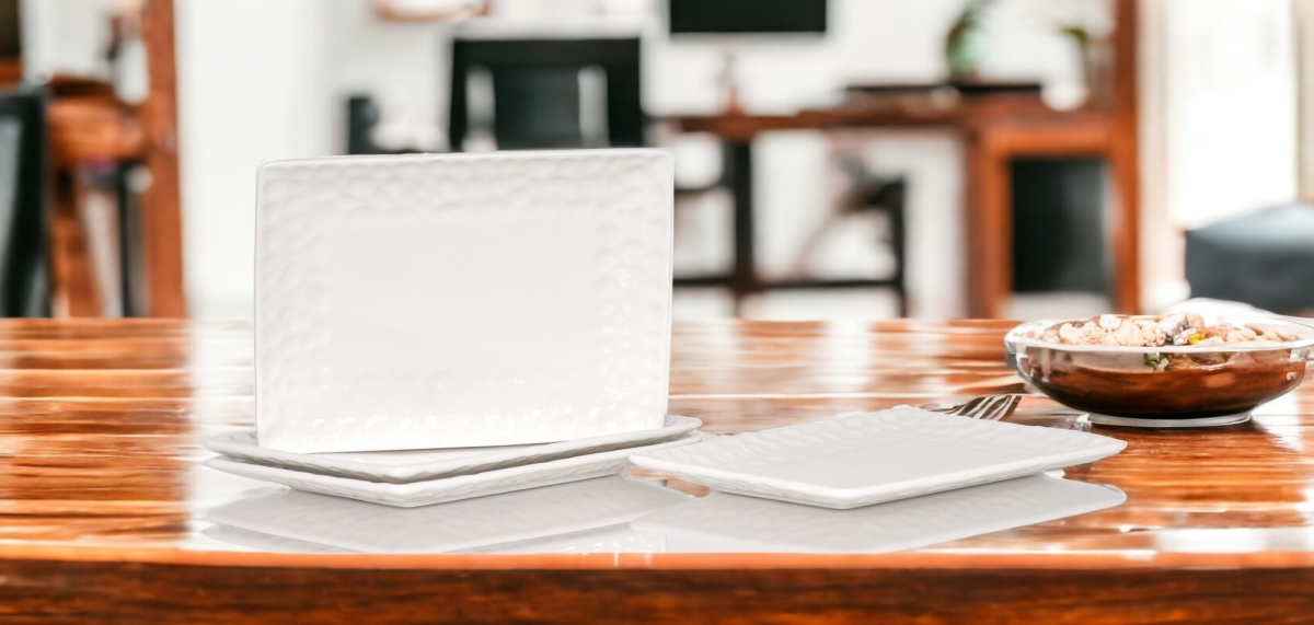 Picture of HomeRoots 483521 Rectangle Pebbled Porcelain Service for Six Salad Plate Set, White - 6 Piece