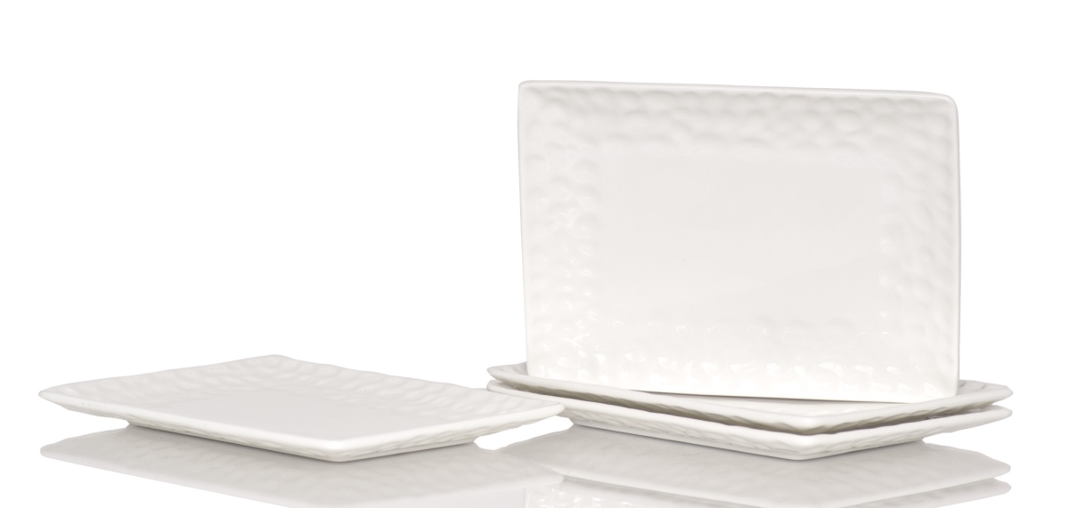 Picture of HomeRoots 483521 Rectangle Pebbled Porcelain Service for Six Salad Plate Set, White - 6 Piece