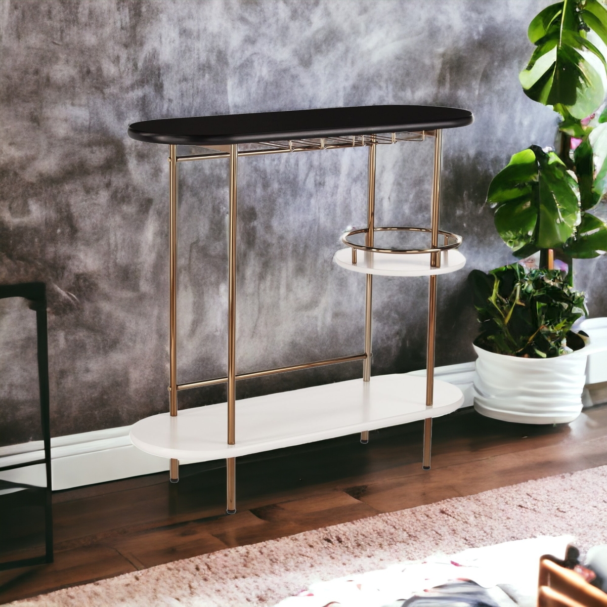 402550 Metal Bar Cart with Wine Storage, Black & Gold