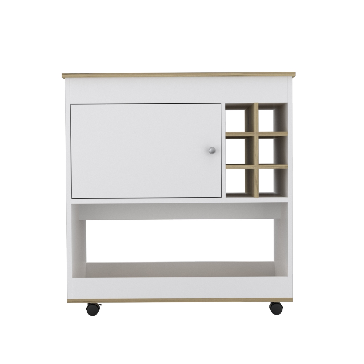 Rolling Bar Cart with Wine Storage, Brown & White