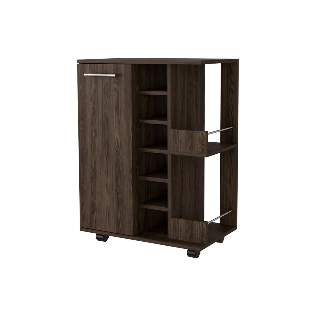 Rolling Bar Cart with Wine Storage, Brown