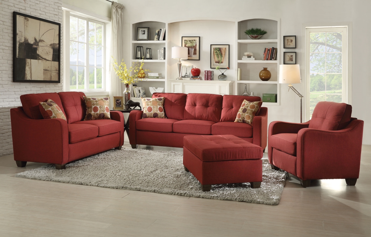 Home Roots Furniture 285665 35 X 59 X 31 In. Fabric & Solid Wood Loveseat With 2 Pillows - Red