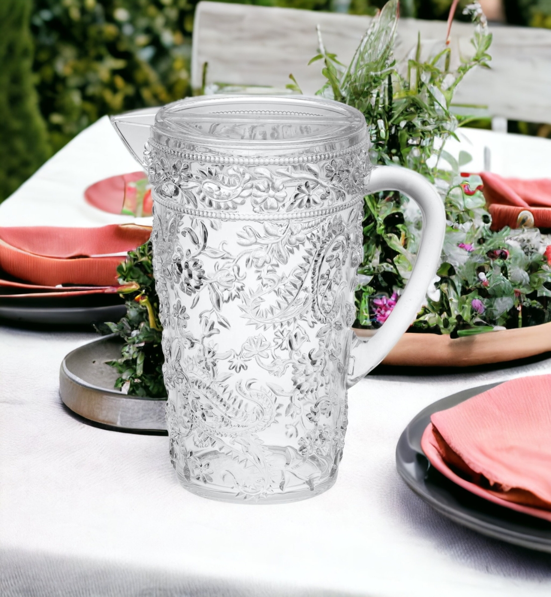 Picture of HomeRoots 523317 2.5 qt. Paisley Acrylic Pitcher, Clear