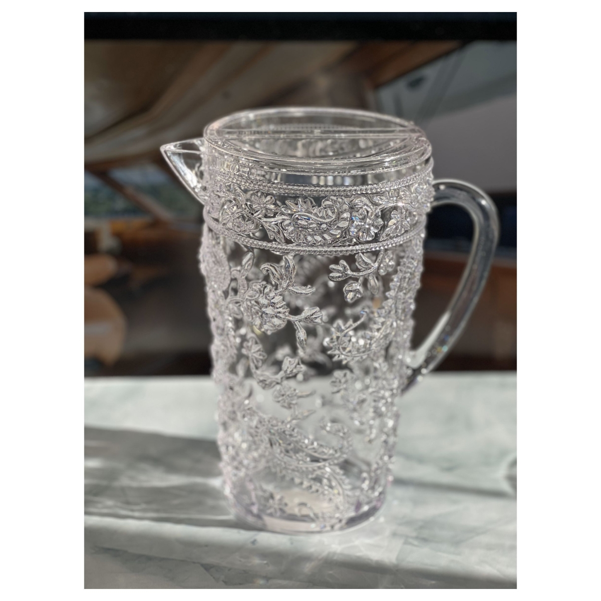 Picture of HomeRoots 523317 2.5 qt. Paisley Acrylic Pitcher, Clear
