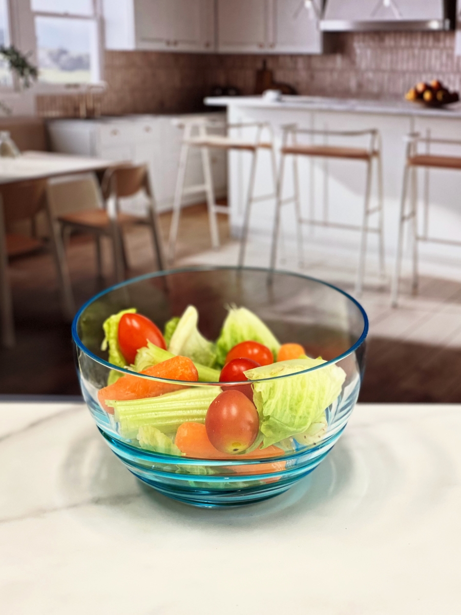 Picture of HomeRoots 520890 Swirl Acrylic Service for Four Bowl Set, Clear & Blue - 4 Piece