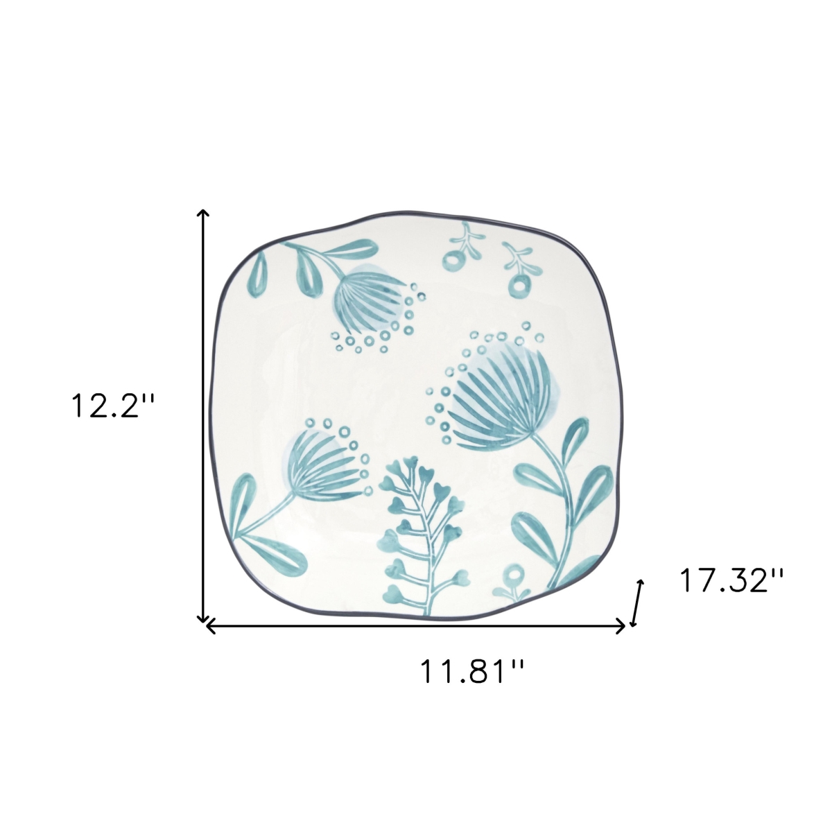 Picture of HomeRoots 534544 Round Floral Ceramic Service for Four Dinnerware Set, Blue & White - 16 Piece