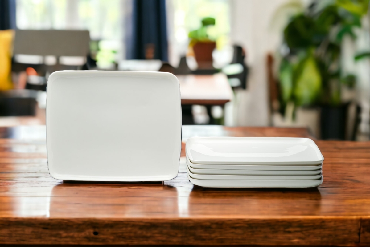 Picture of HomeRoots 483487 Rectangle Porcelain Service for Six Dinner Plate Set, White - 6 Piece