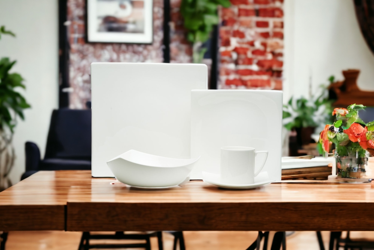 Picture of HomeRoots 483489 Square Bone China Dinnerware Set, White - 5 Piece