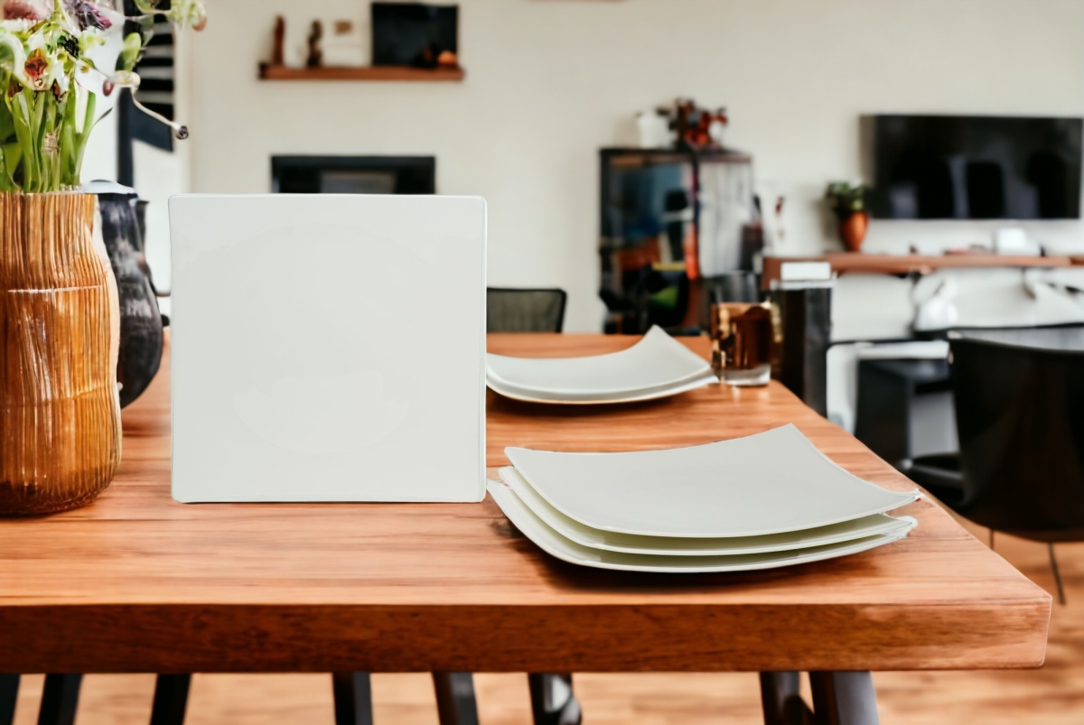 Picture of HomeRoots 483491 Square Bone China Service for Six Dinner Plate Set, White - 6 Piece