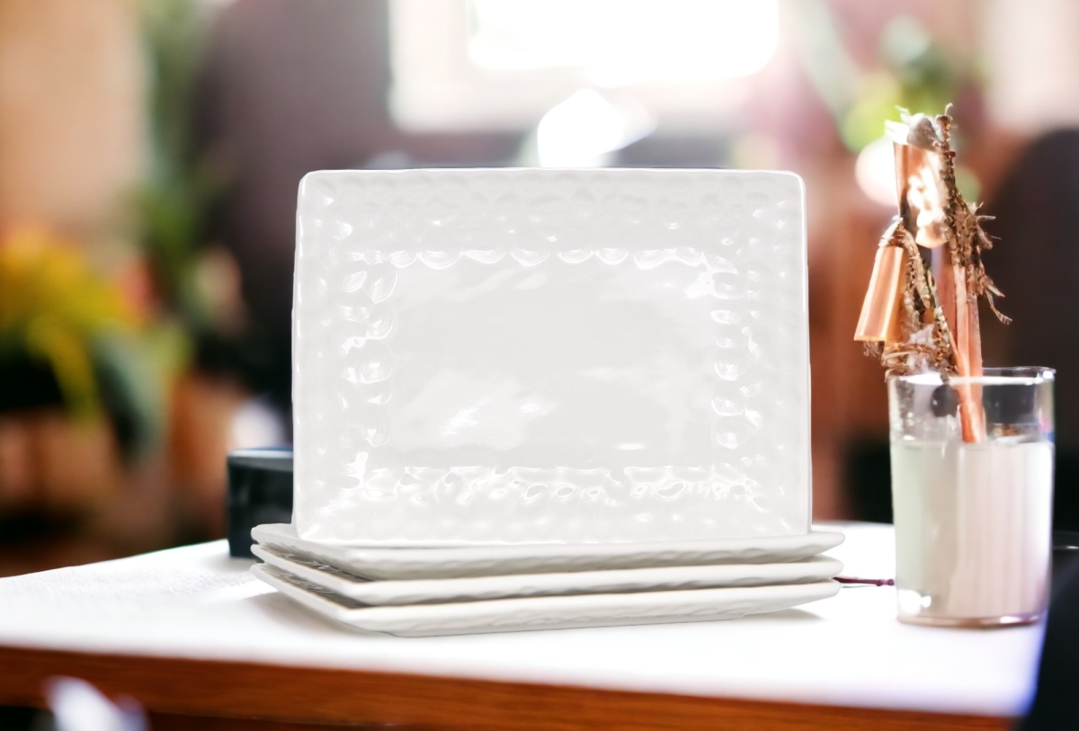 Picture of HomeRoots 483520 Rectangle Pebbled Porcelain Service for Six Dinner Plate Set, White - 6 Piece