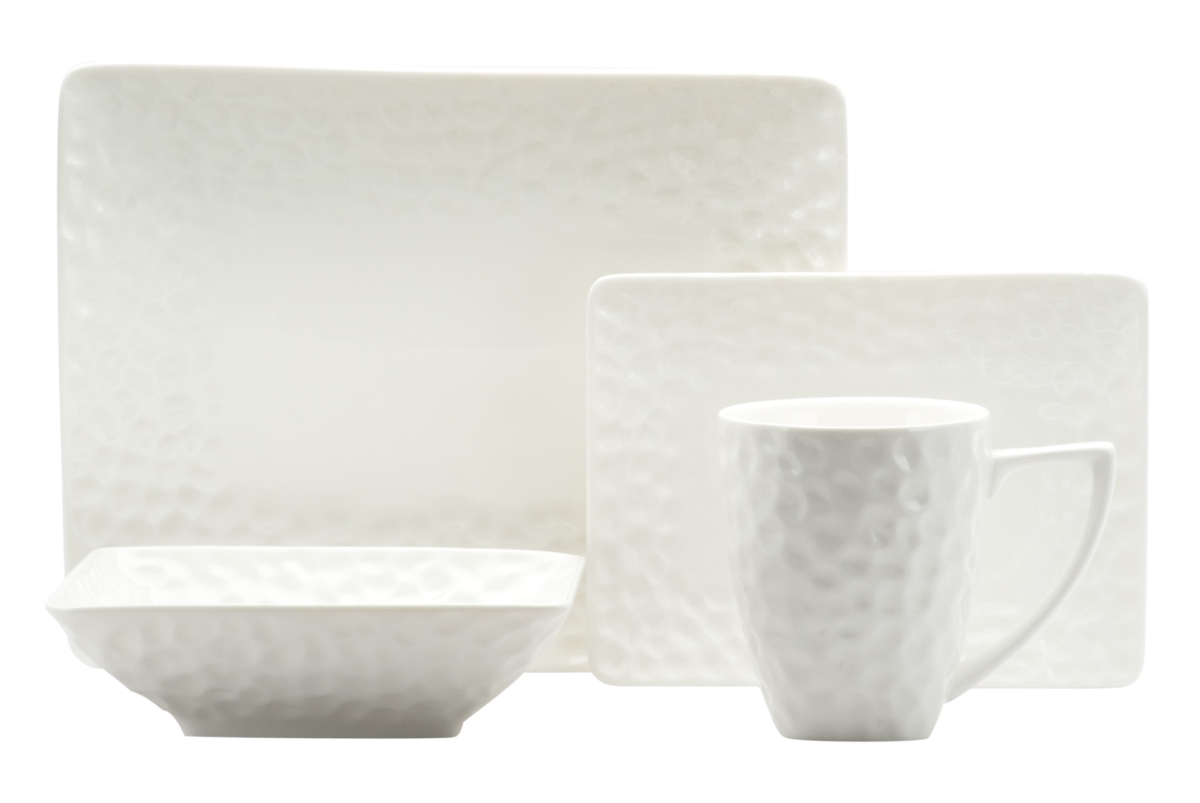 Picture of HomeRoots 483520 Rectangle Pebbled Porcelain Service for Six Dinner Plate Set, White - 6 Piece