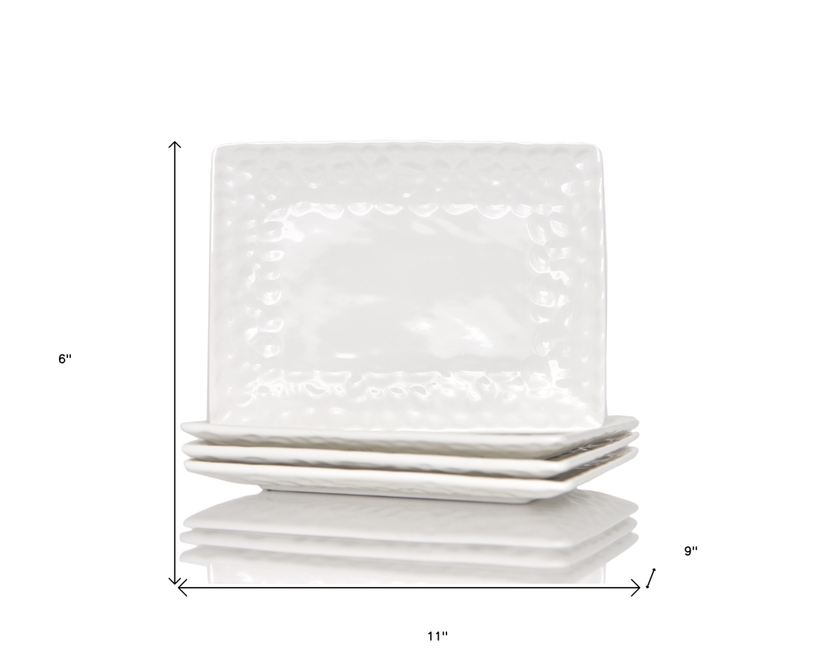 Picture of HomeRoots 483520 Rectangle Pebbled Porcelain Service for Six Dinner Plate Set, White - 6 Piece
