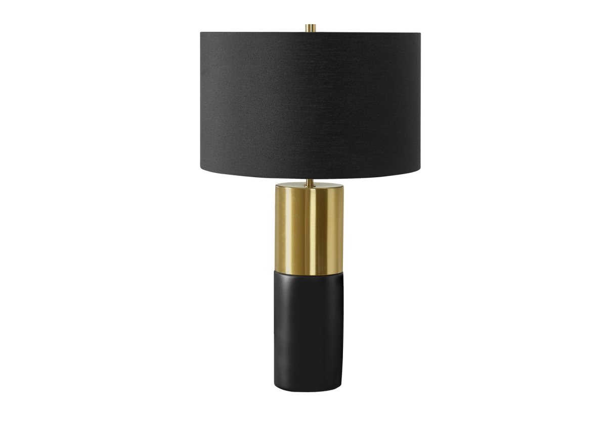 UPC 722985621772 product image for 25 in. Concrete Cylinder Table Lamp with Black Drum Shade, Black & Gold | upcitemdb.com