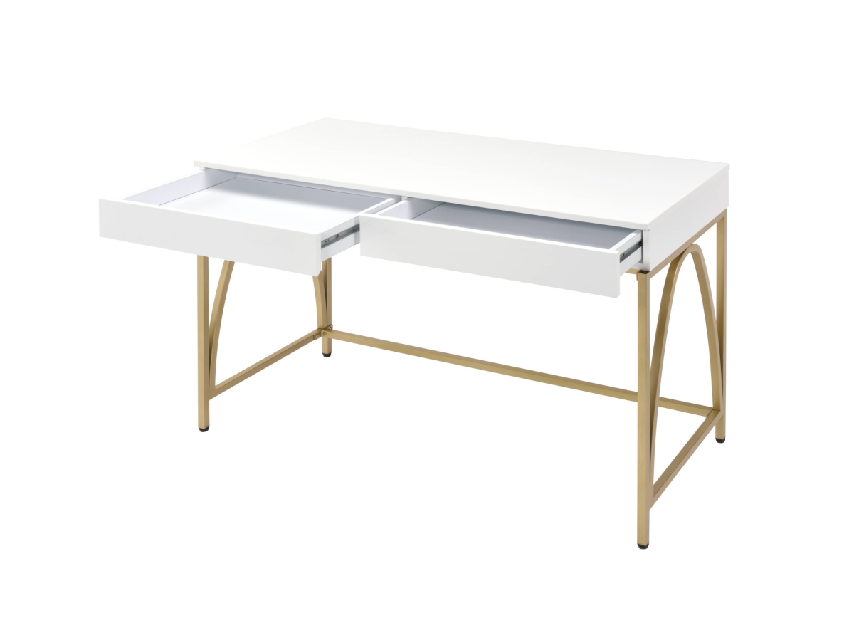 50 in. Writing Desk with Two Drawers, White & Gold