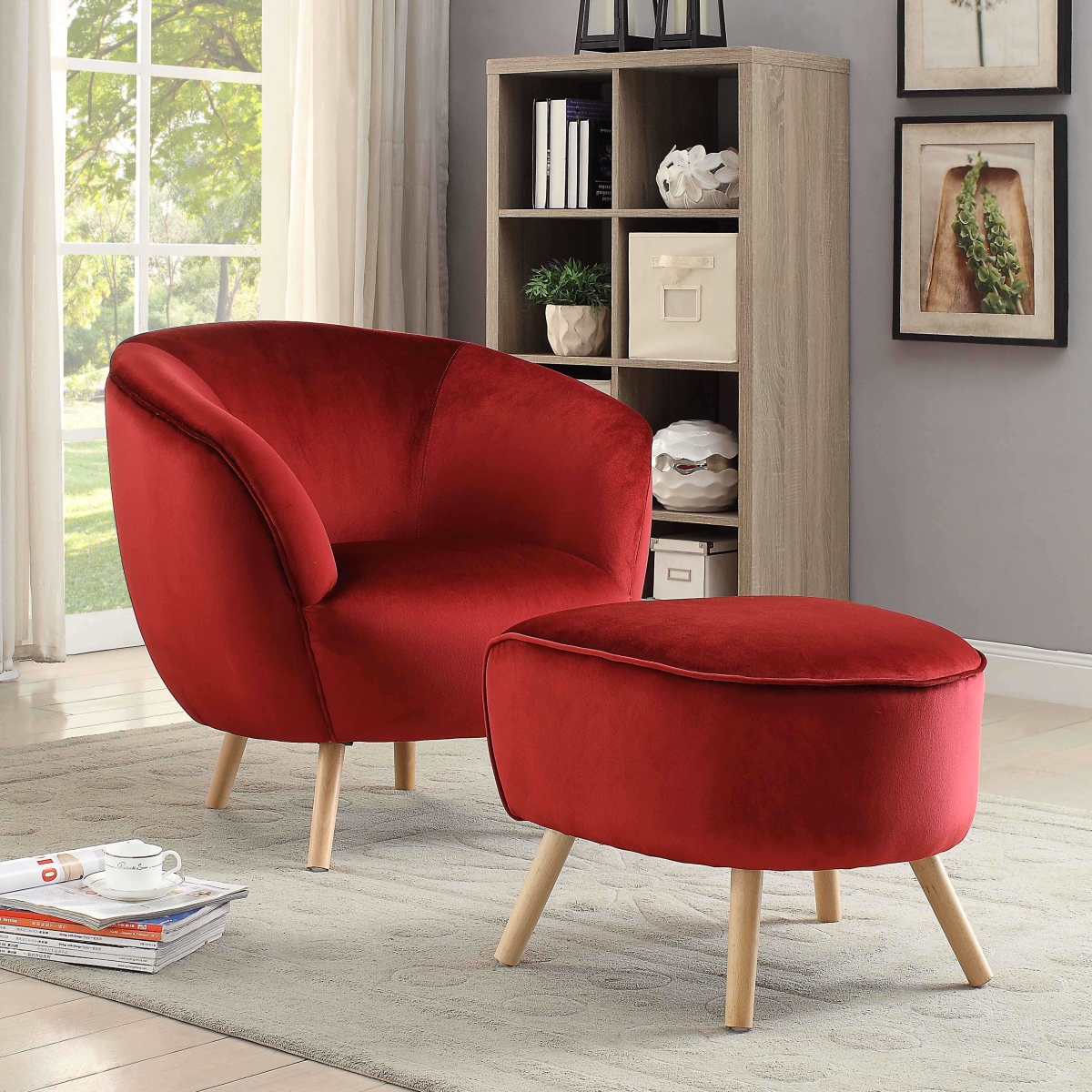 Home Roots Furniture 254593 Accent Chair Set - Red