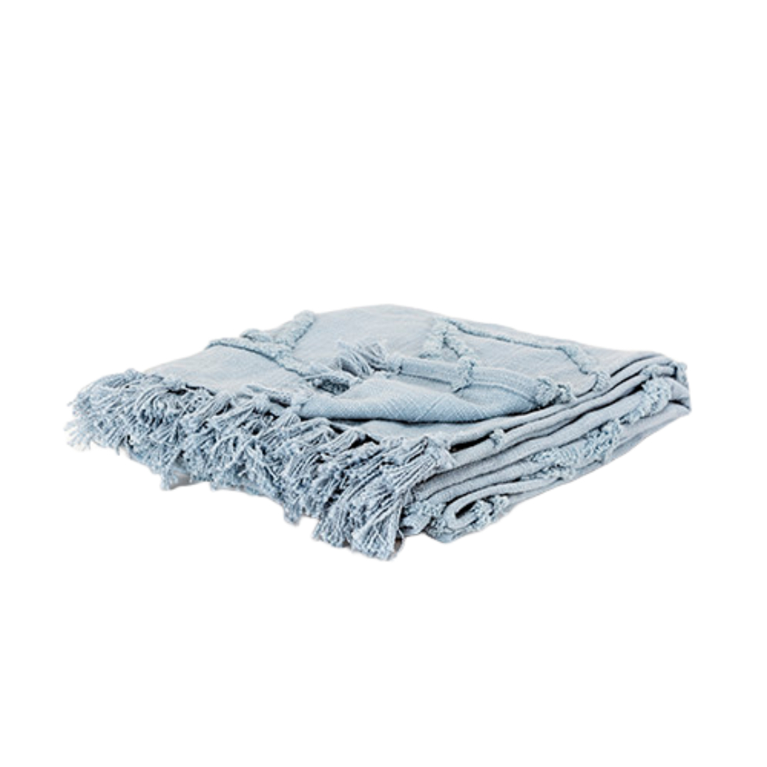 Light Blue Woven 100 Percent Textured Cotton Throw Blanket