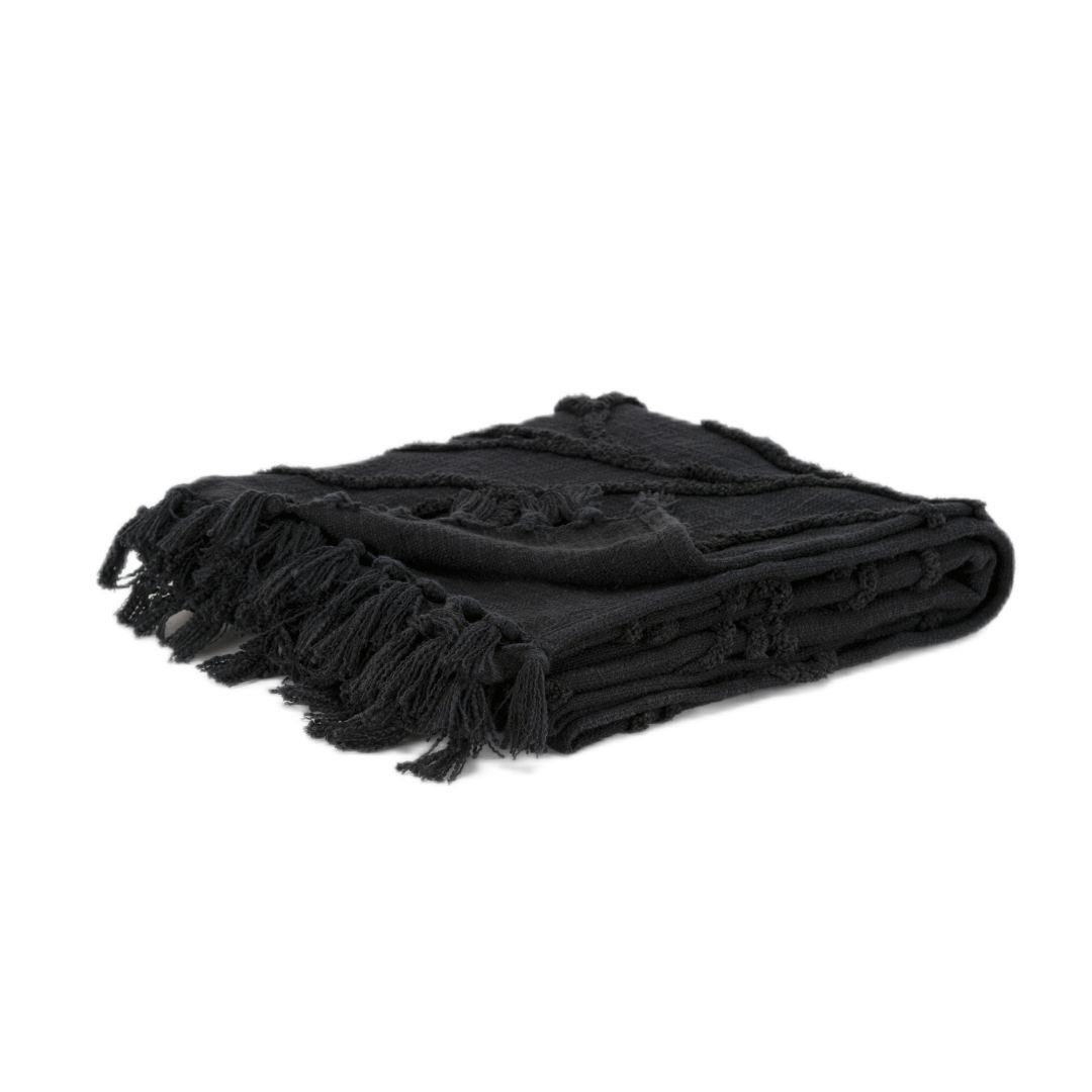 Black Woven 100 Percent Textured Cotton Throw Blanket