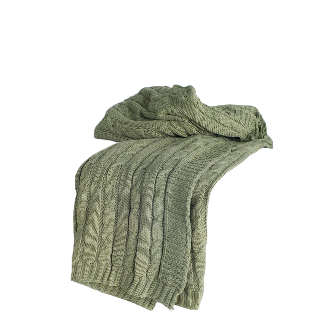 Olive & Green Knitted 100 Percent Cotton Throw Blanket