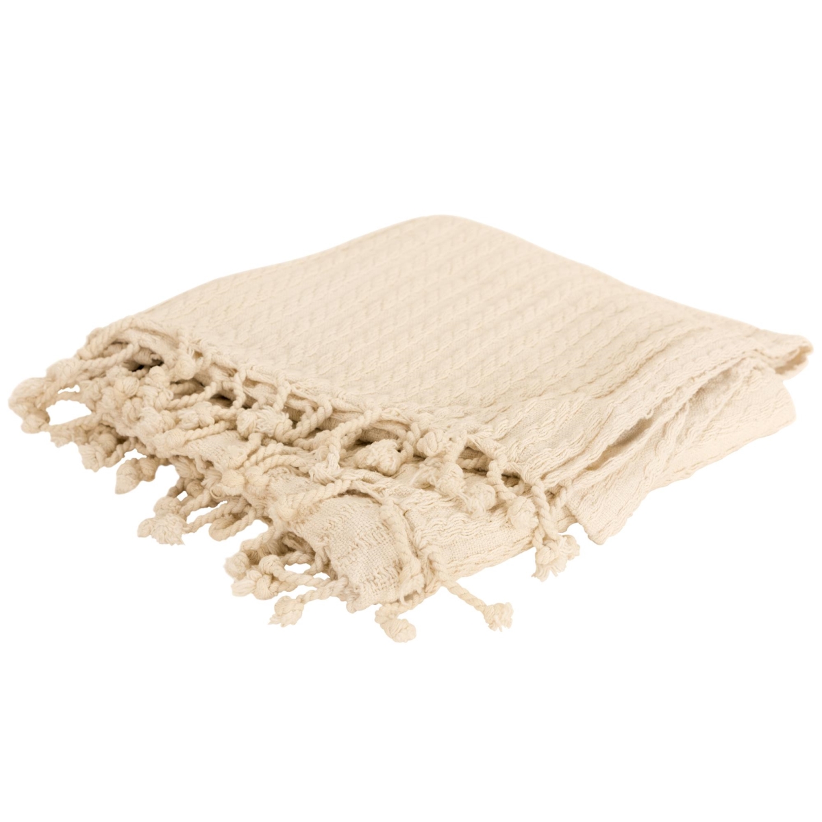 Ivory Knitted 100 Percent Cotton Throw Blanket