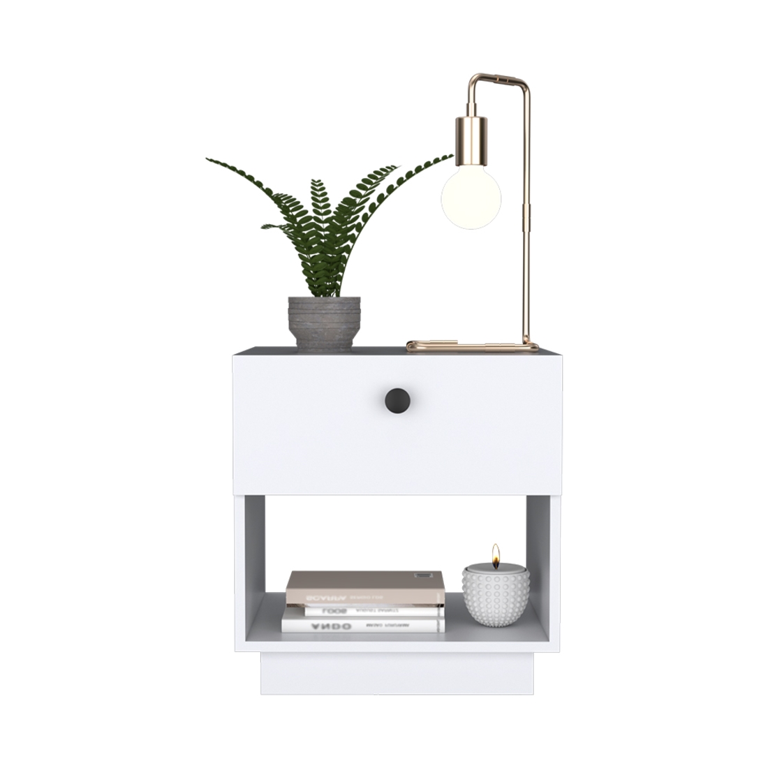 526155 19.69 x 18.5 x 15.75 in. White 1-Drawer Faux Wood Nightstand