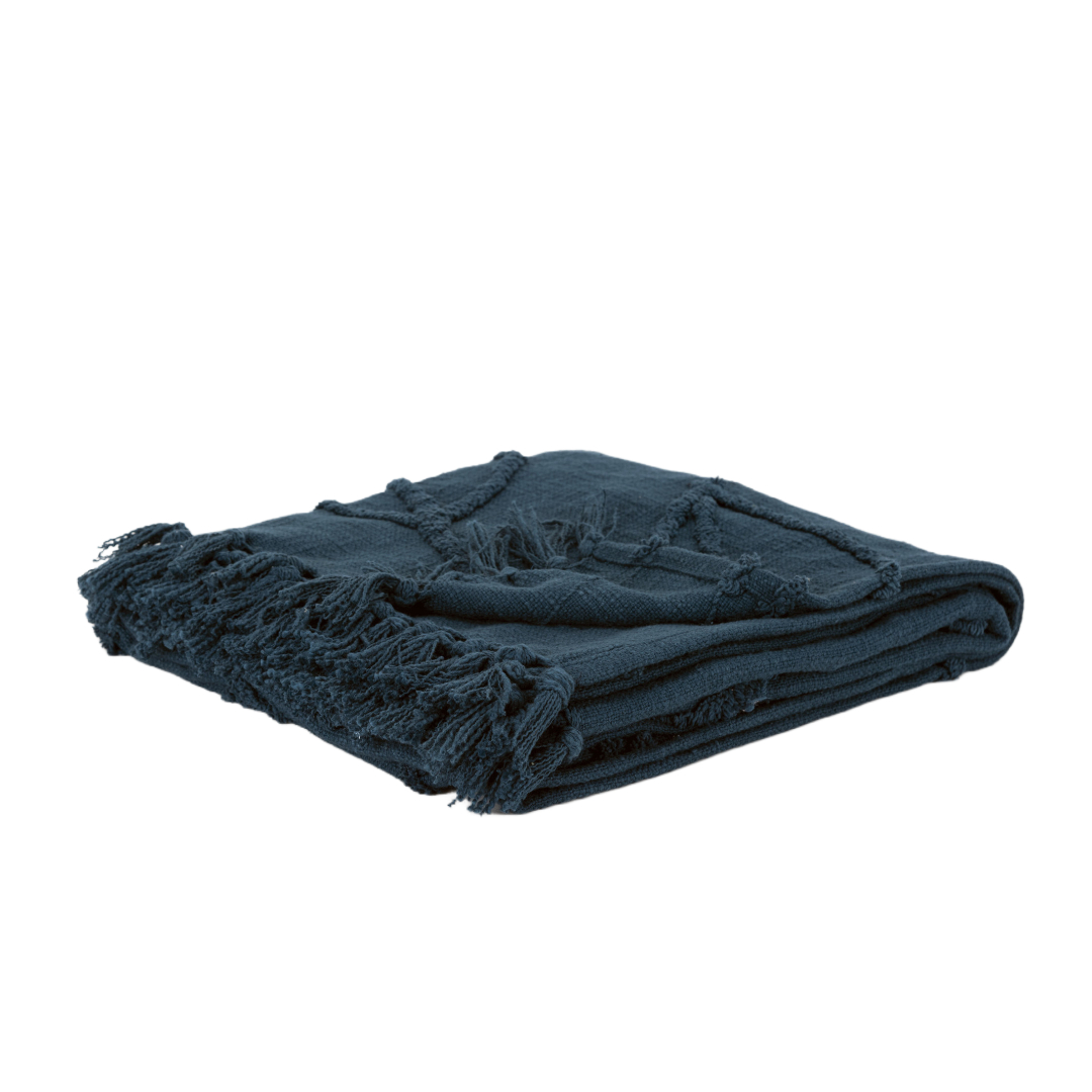 518838 Teal & Blue Woven 100 Percent Woven Textured Cotton Throw Blanket