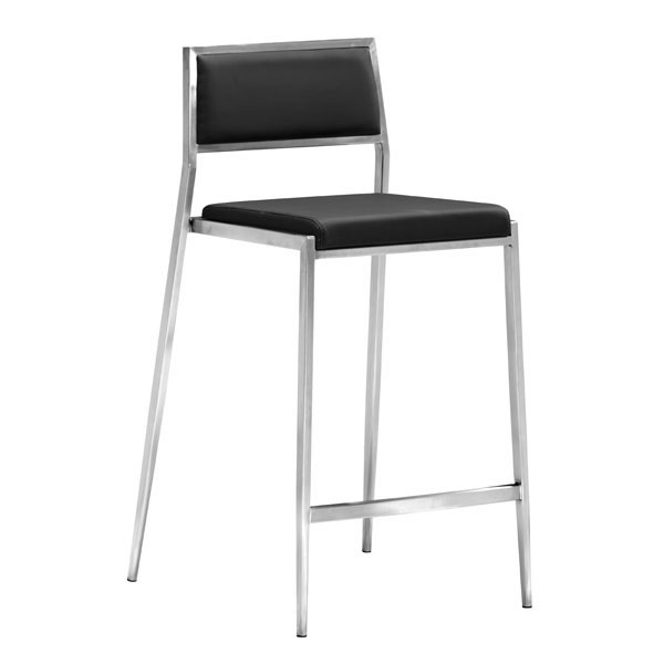 Home Roots Furniture 249026 36 X 18 X 20 In. Leatherette Brushed Stainless Steel Counter Chair - Black, Set Of 2