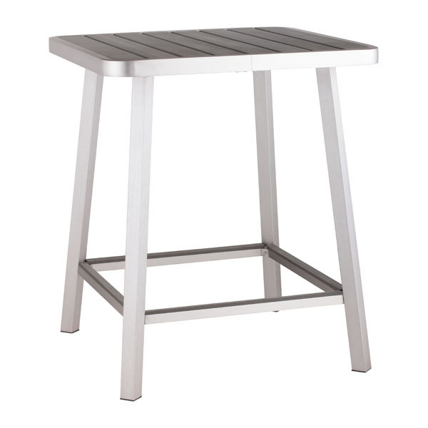 Home Roots Furniture 249173 41.9 X 35.4 X 35.4 In. Faux Wood Brushed Aluminum Bar Table - Brushed Aluminum