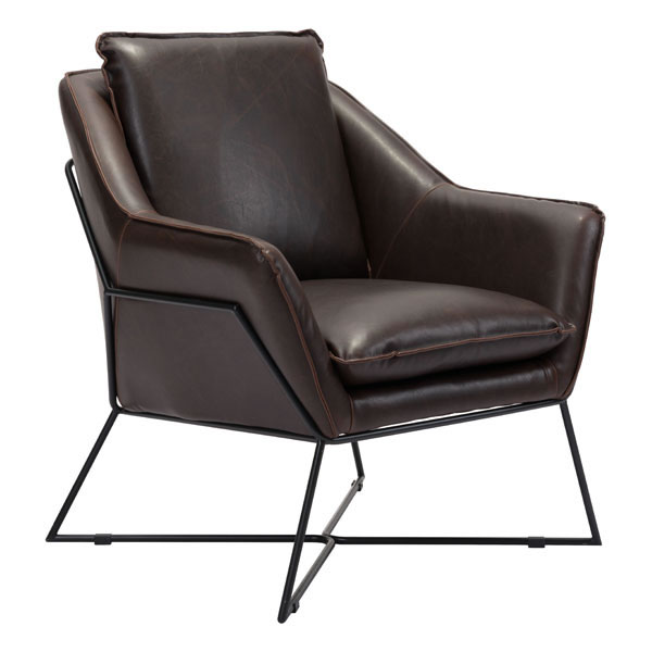 Home Roots Furniture 296245 35 X 29.9 X 31.9 In. Leatherette Stainless Steel Lounge Chair - Brown