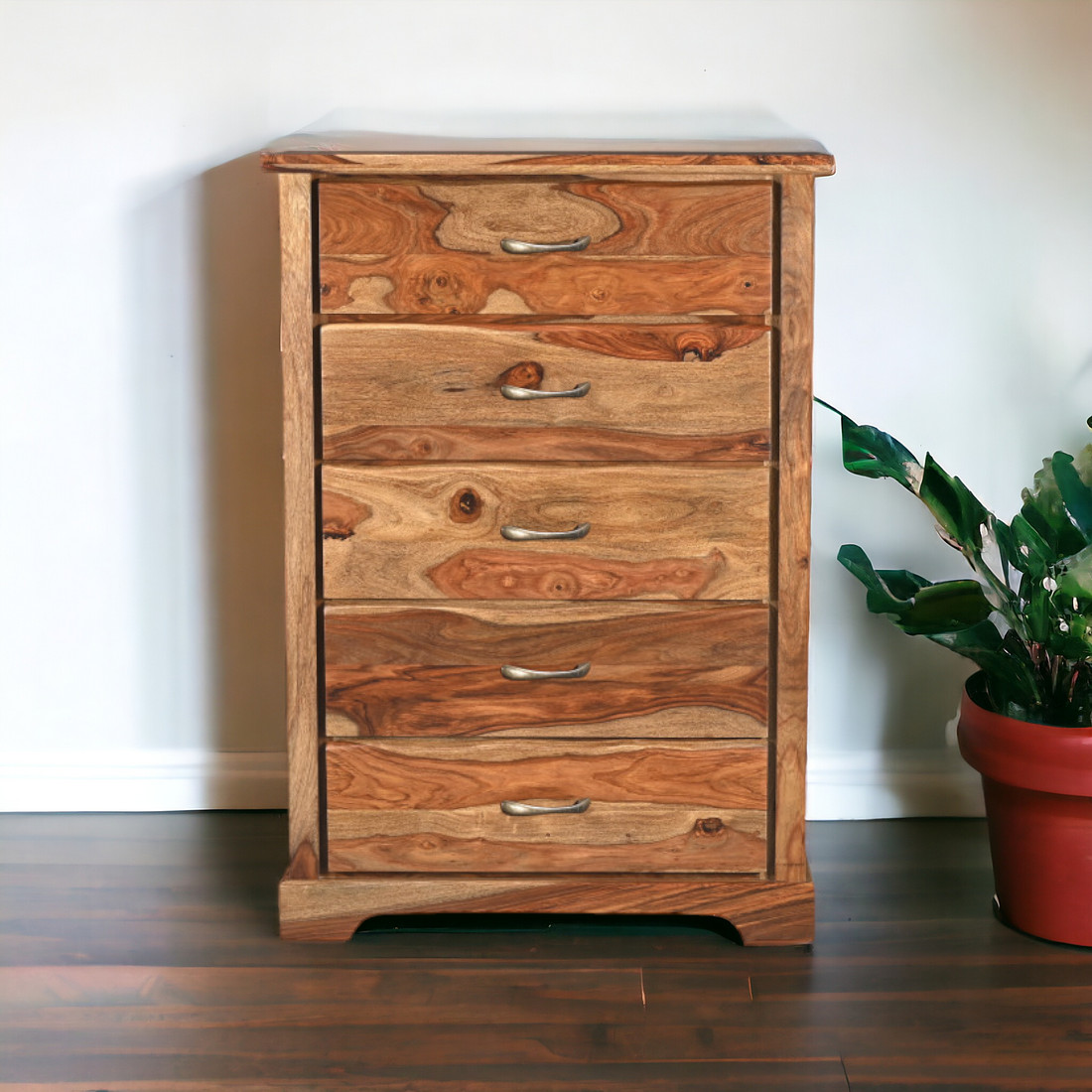 552247 51 in. Brown Solid Wood Live Edge Five Drawer Standard Chest
