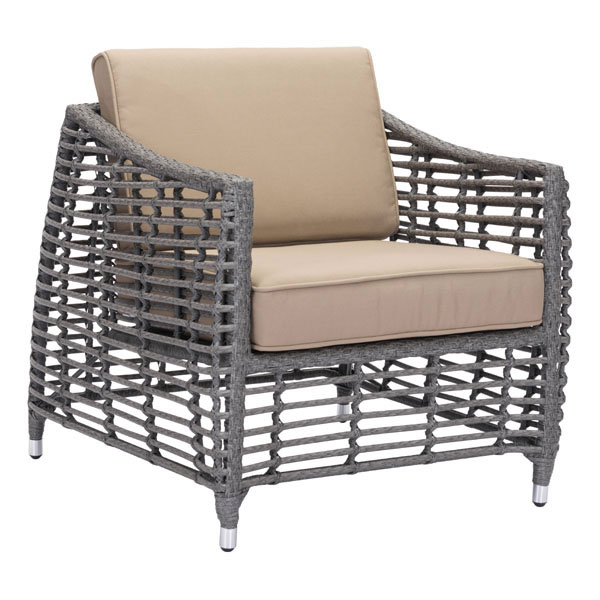 Home Roots Furniture 296398 30 X 31 X 34.5 In. Synthetic Weave & Sunproof With Aluminum Frame Beach Arm Chair - Gray & Beige