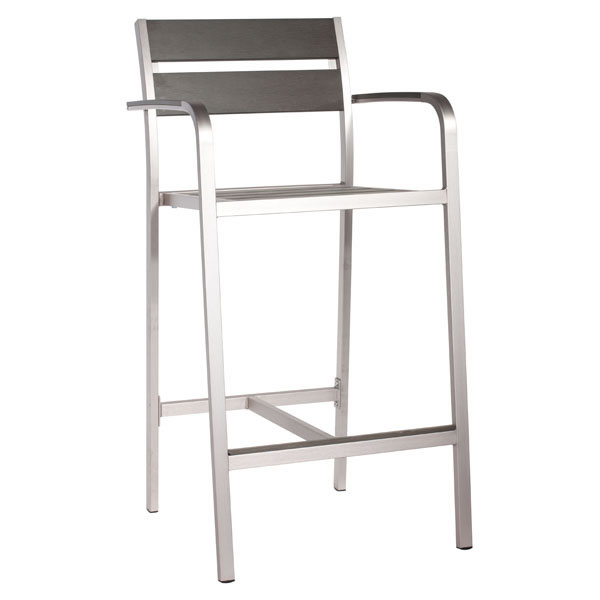 Home Roots Furniture 249174 44 X 22.4 X 23 In. Faux Wood Brushed Aluminum Bar Arm Chair - Brush Aluminum, Set Of 2