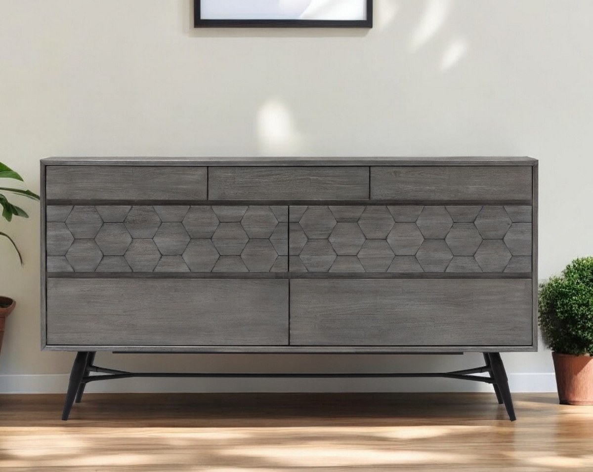 518618 61 in. Gray Solid Wood Six Drawer Double Dresser