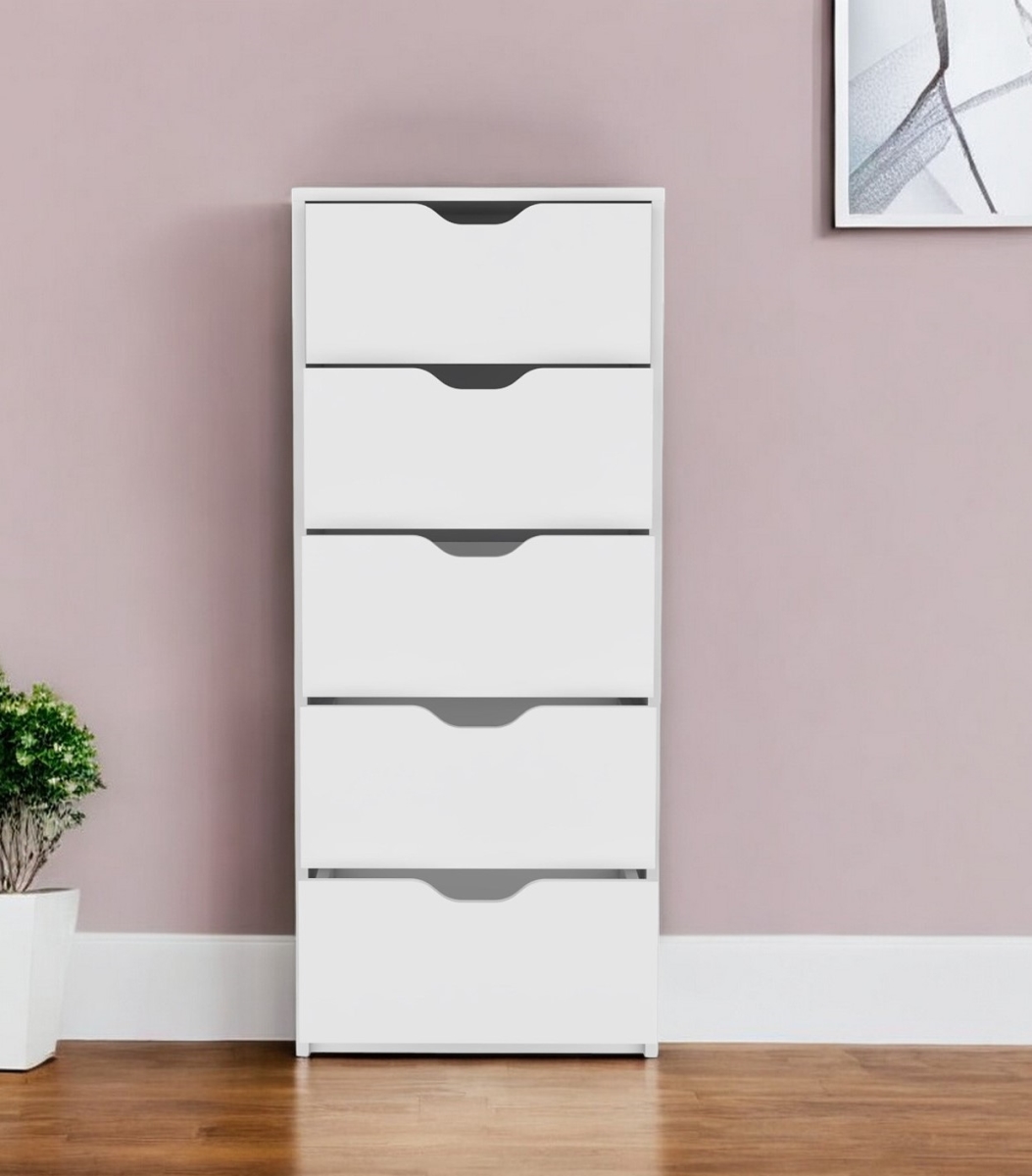 544039 18 in. White Five Drawer Standard Chest