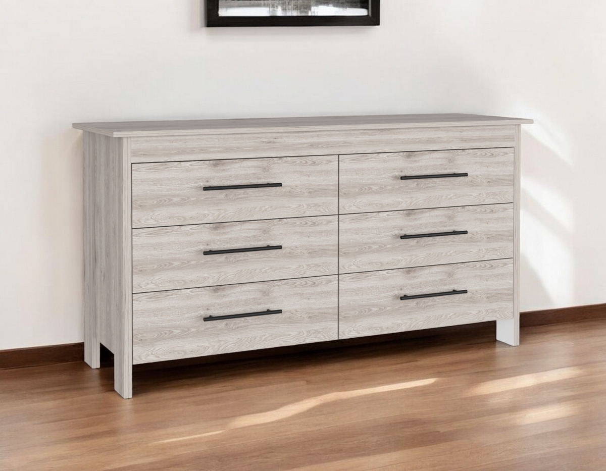 544020 59 in. Light Gray Six Drawer Double Dresser