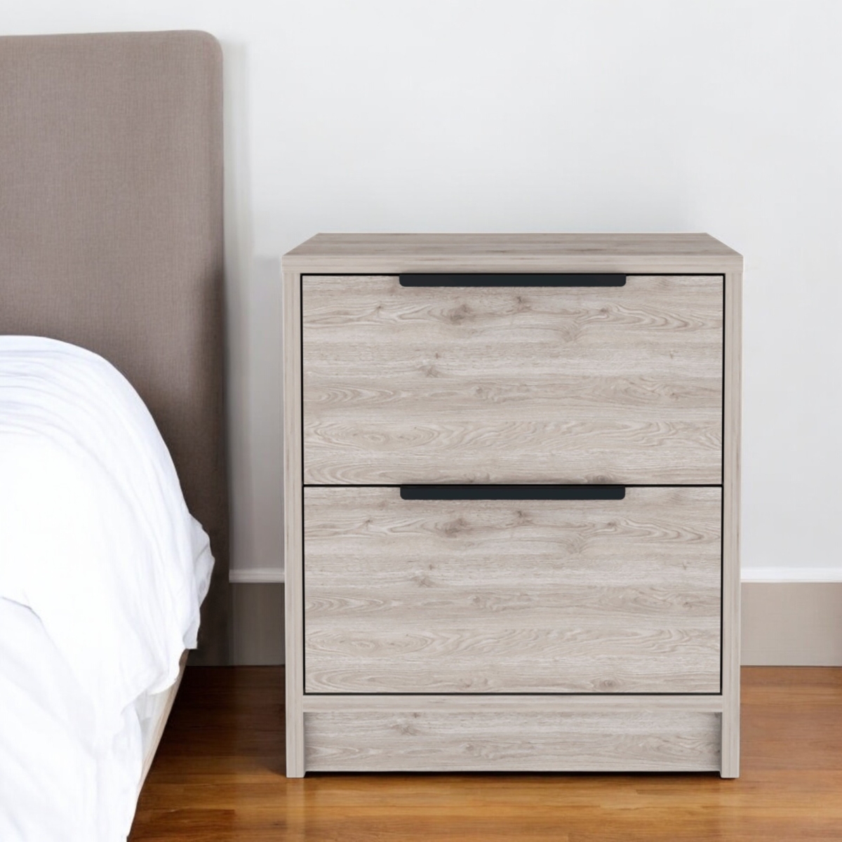 534906 19 in. Light Gray Two Drawer Faux Wood Nightstand