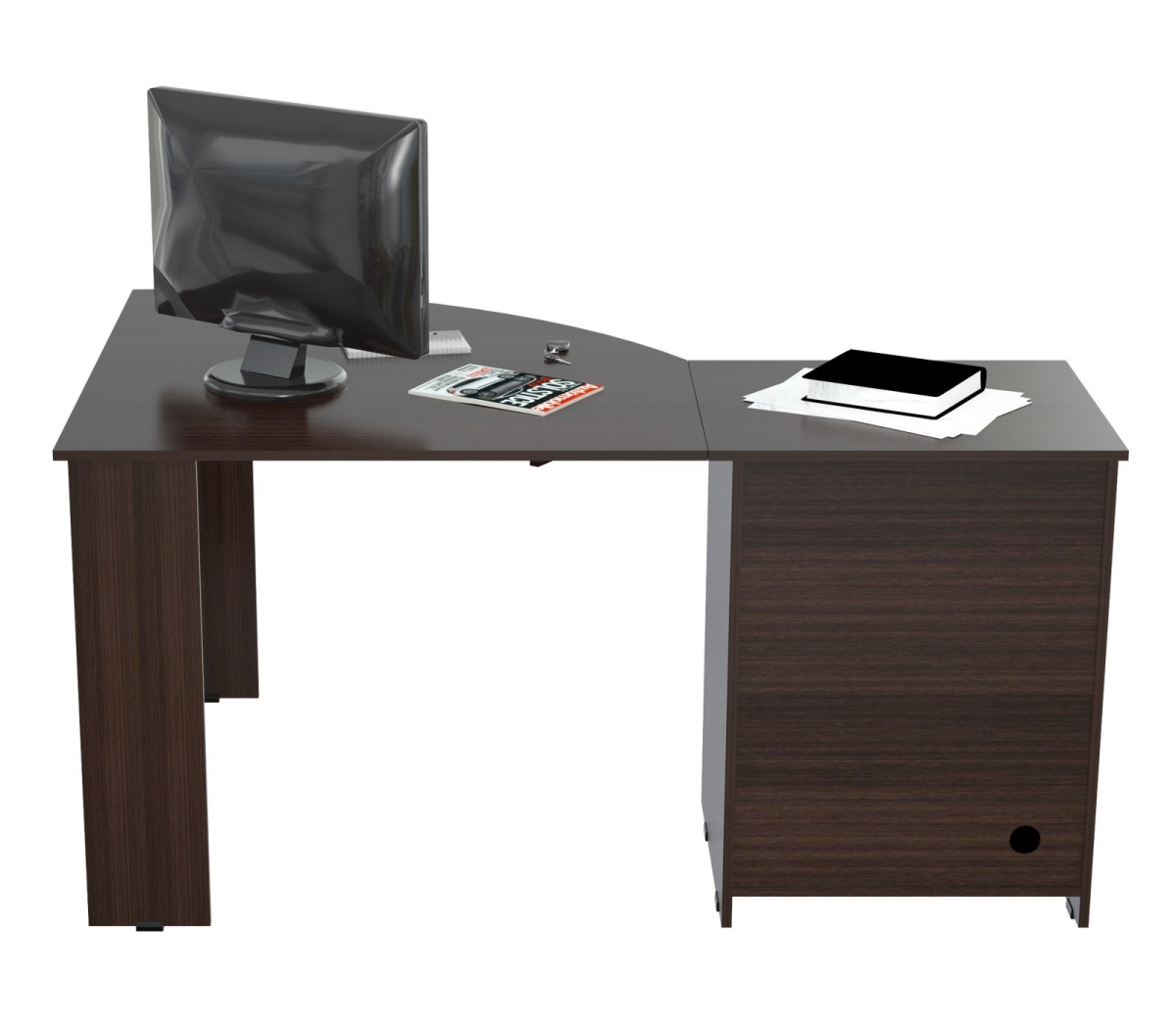 249806 L Shaped Work Center With Metal Legs & Two Drawers - Melamine & Engineered Wood