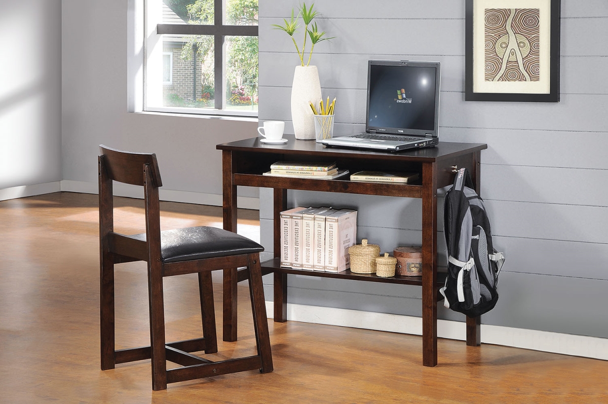 285410 Desk & Chair, Black Pu & Espresso - Pack Of 2