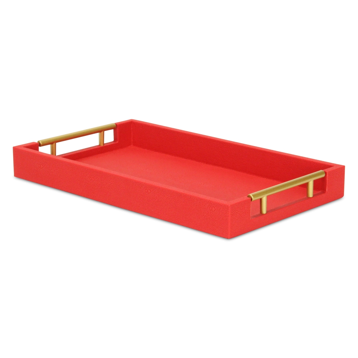 Picture of HomeRoots 571242 16 in. Red Wood & Vinyl Faux Shagreen Handmade Serving Tray with Handles
