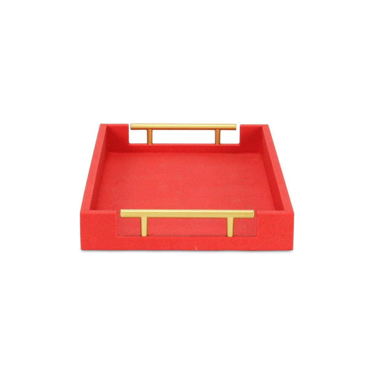 Picture of HomeRoots 571242 16 in. Red Wood & Vinyl Faux Shagreen Handmade Serving Tray with Handles