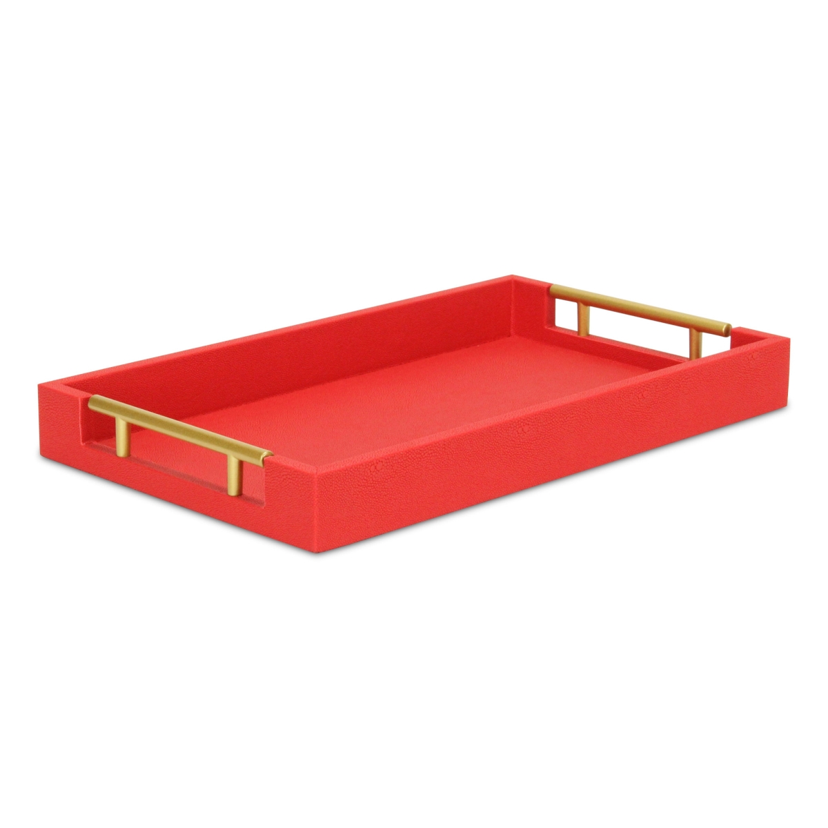 Picture of HomeRoots 571242 16 in. Red Wood & Vinyl Faux Shagreen Handmade Serving Tray with Handles