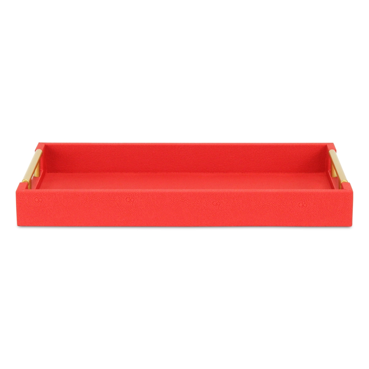 Picture of HomeRoots 571242 16 in. Red Wood & Vinyl Faux Shagreen Handmade Serving Tray with Handles