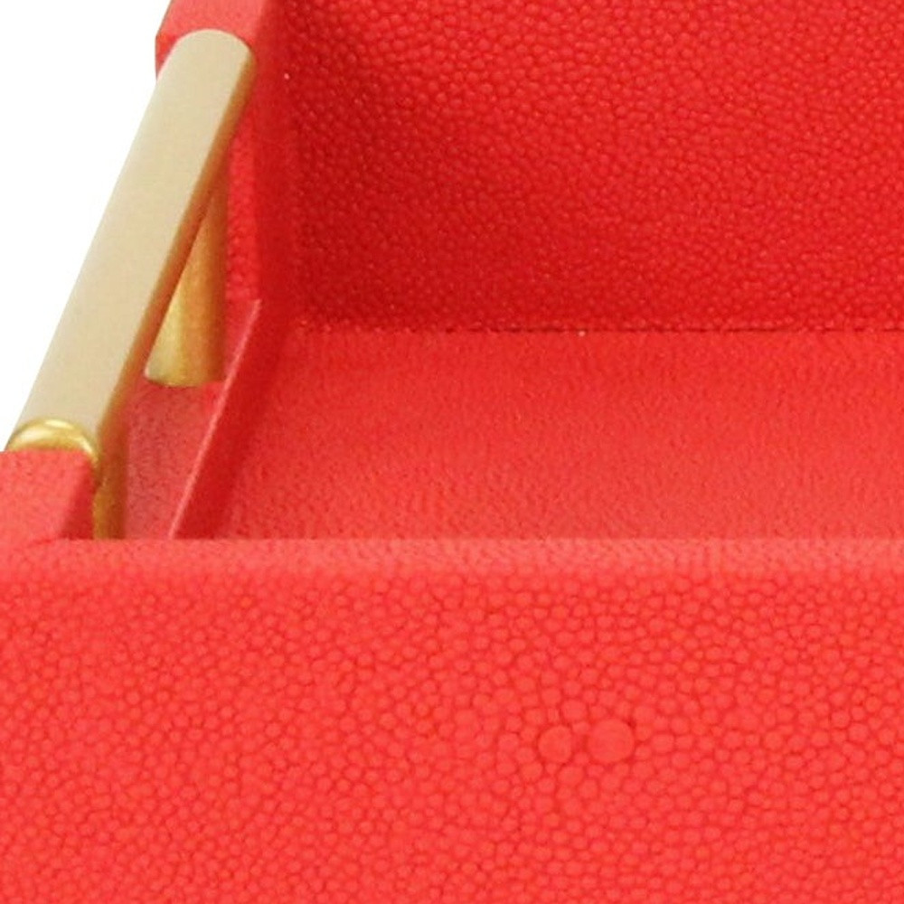 Picture of HomeRoots 571242 16 in. Red Wood & Vinyl Faux Shagreen Handmade Serving Tray with Handles