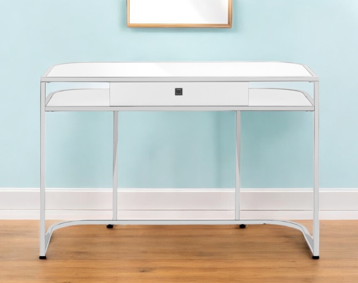 489915 47 in. White & Silver Wood & Metal Computer Desk