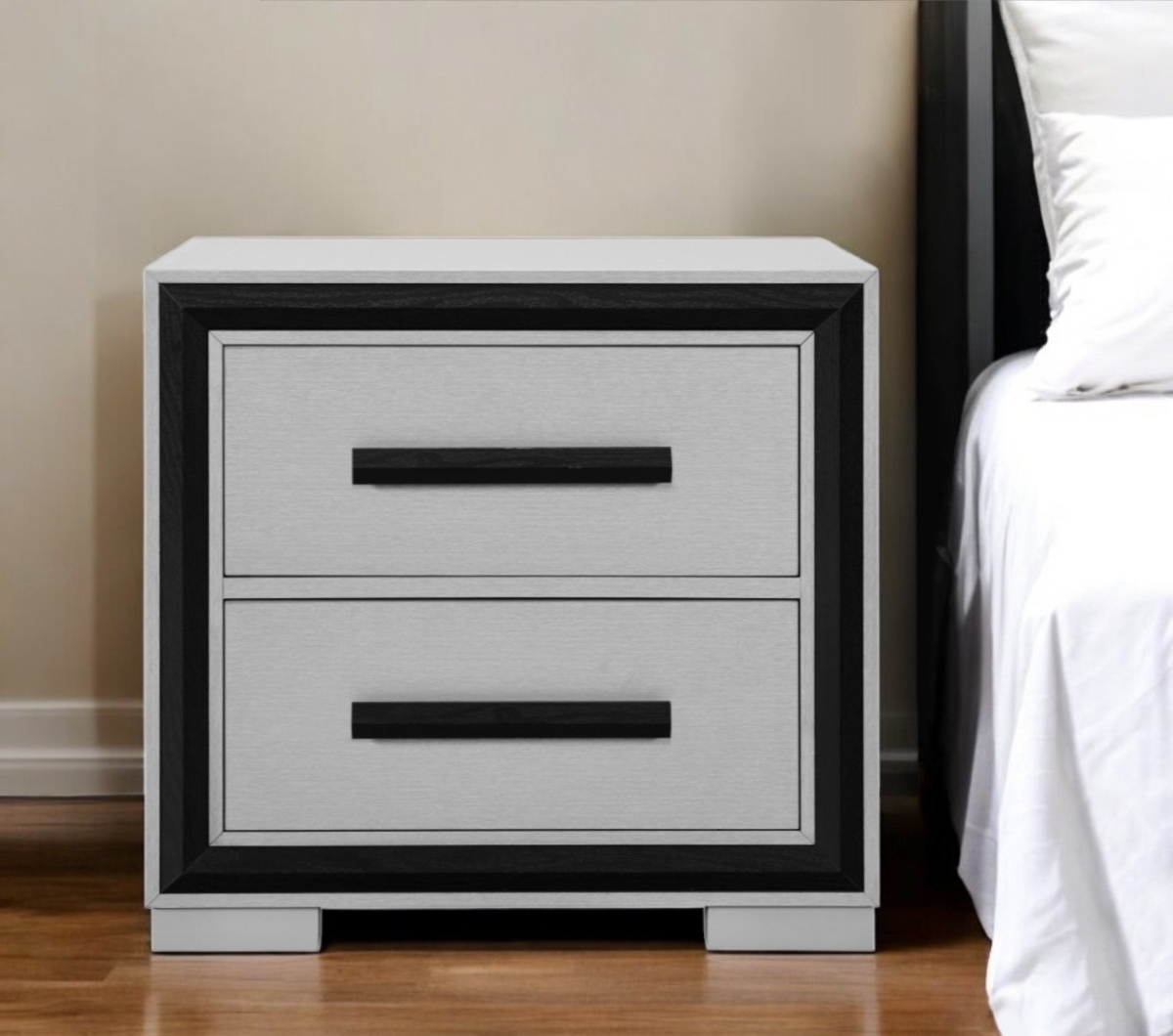 564665 25 in. Gray & Black Two Drawer Wood Nightstand