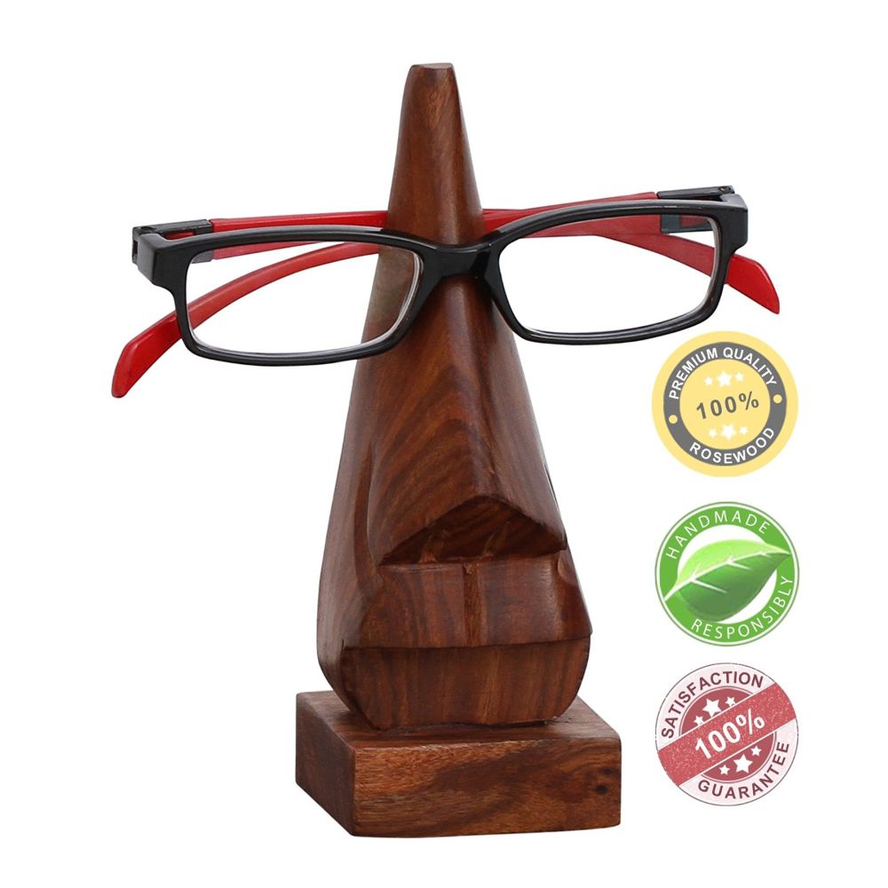 Home Roots 314598 Handmade Quirky Nose Shape Spectacle Holder Or Display Stand In Wood, Brown