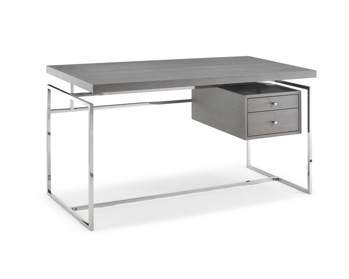 Home Roots 320755 Desk Top & Drawer In Gray Oak Veneer With Stainless Steel Base
