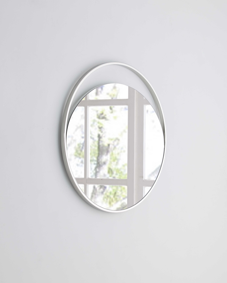 Home Roots 320819 Medium Round Mirror In Matte White - Polished Stainless Steel Frame